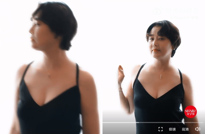 周海媚穿深V礼服。（图／翻摄自Share分享客微博）