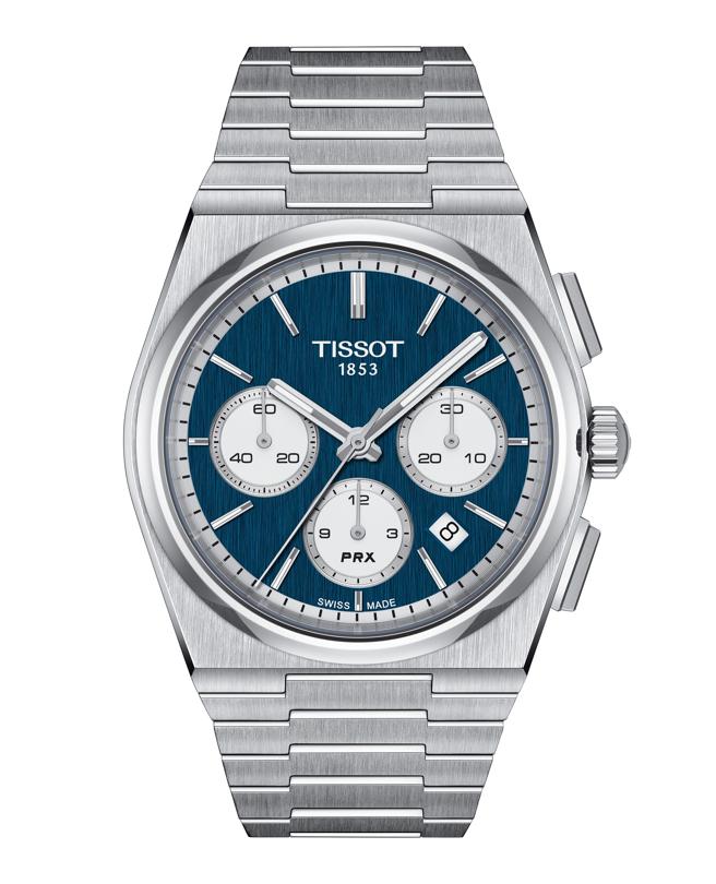 新光三越TISSOT PRX A05自动计时款蓝面款，推荐价5万6200元。（新光三越提供）