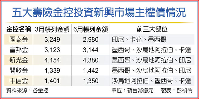 五大壽險金控投資新興市場主權債情況