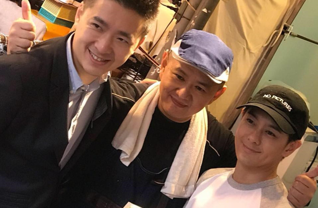 林志鑫（左起）、林志杰、林志穎曾合體為腸粉攤宣傳。（圖／翻攝自志杰腸粉臉書）