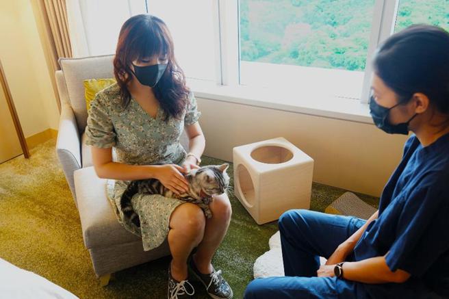 （台北六福万怡酒店抢攻毛孩商机，推出「毛孩FUN风趣 住房专案」，8月邀请六福村兽医团队，首创「兽医悄悄话」服务，与饲主进行一对一宠物健康谘询。图／六福旅游集团提供）