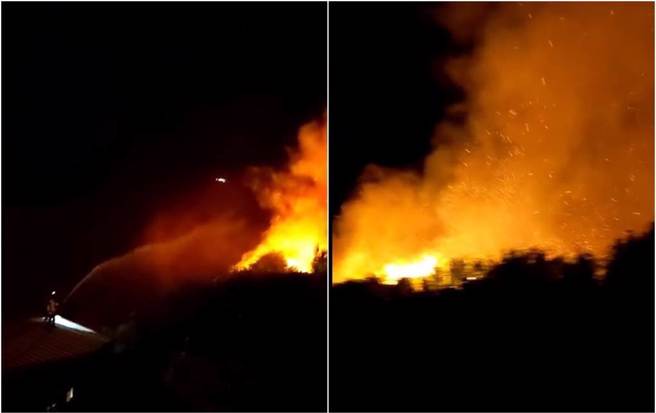 稍早疑似因为曳光弹落至西引岛山坡，引发火烧山意外。（翻摄自脸书「记者爆料网」／李奇叡连江传真）