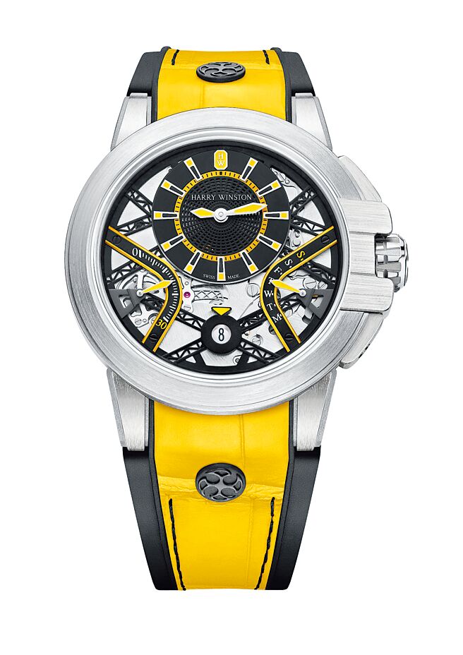 海瑞溫斯頓海洋Ocean系列Zalium Variation腕錶，黃色款。（Harry Winston提供）