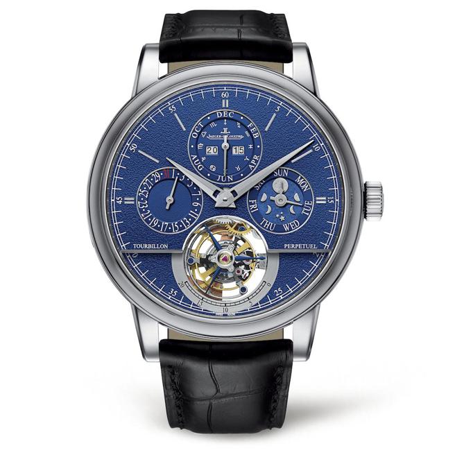 积家超卓传统万年历圆柱游丝陀飞轮大师系列腕表。（台北101提供）