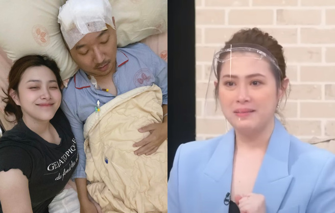 可蓝的丈夫因脑水肿、脑肿瘤住院开刀，一度病危。（图／FB@可蓝；YT@东风卫视）