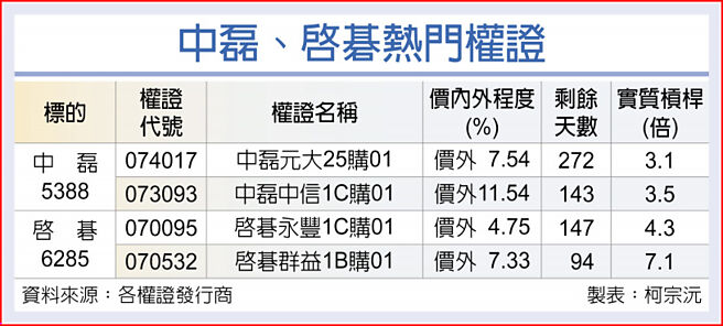 中磊、启碁热门权证