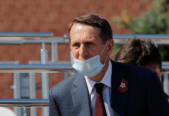 俄罗斯对外情报局局长纳雷什金（Sergey Naryshkin）出席2020莫斯科红场胜利日阅兵资料照。（路透社）