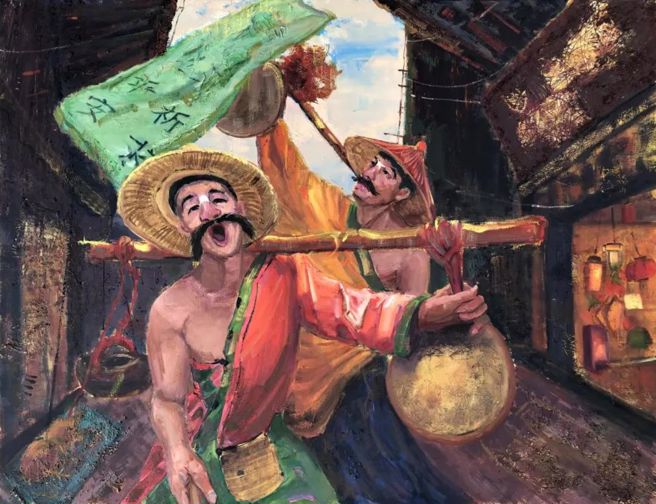 這張照片是2019年參加第十一屆海峽論壇體驗晉江民俗「嗦囉嗹」時拍攝的，回家後與老媽一起創作。（作者提供）