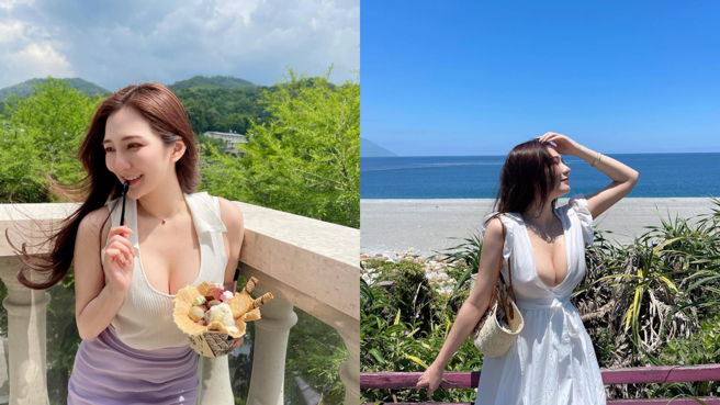 徐恩穿搭火辣味十足，多次穿深U服饰露出事业线。(图/徐恩 IG)