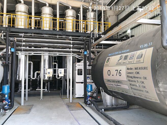 亞氨科技氨回用系統產出的電子級氨氣含水率低於1ppb,遠低於國際電子級特氣所規範的50ppb。（1ppb=10億分之1）。圖／公司提供