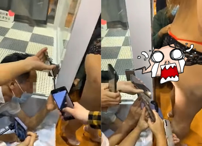 展場Show Girl拿著商品展示，卻被一群男子持手機拍「屁股底」，其誇張的行徑網友罵爆「好低級」。（翻攝自臉書爆廢公社公開版）