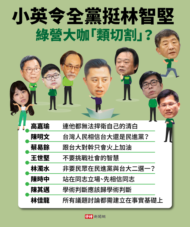 小英令全党挺林智坚，绿营大咖「类切割」？（制图／陈友龄）