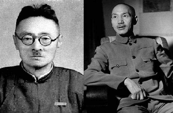 蒋介石(右)1928年视察安徽大学，与校长刘文典(左)一言不合，遭刘飞踼下体。（图／大陆网站）