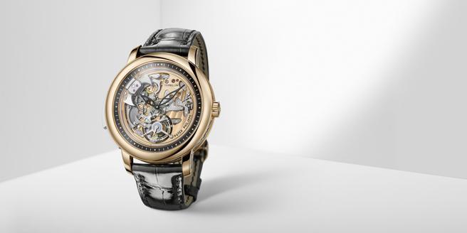 百达翡丽史上第一款搭配镂空面盘的5303R-001三问镂空陀飞轮腕表。（Patek Philippe提供）