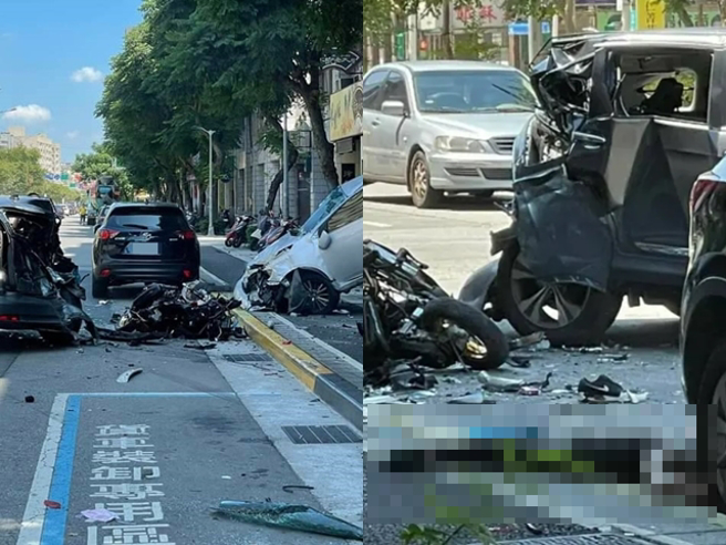 羅斯福路六段今（13）發生嚴重死亡車禍，1名21歲翁姓男子突開車失控撞向路邊，造成在路口等紅燈的轎車、機車全撞成一團，1名機車騎士重傷不治。（翻攝自記者爆料網）