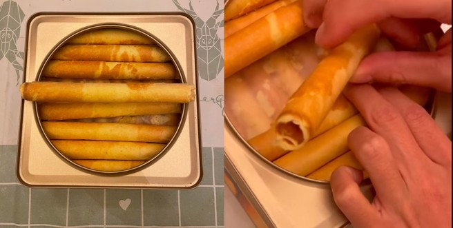 兄弟檔花了大约1分半，才完好无损地取出蛋卷。（图／取自Costco好市多 商品经验老实说）