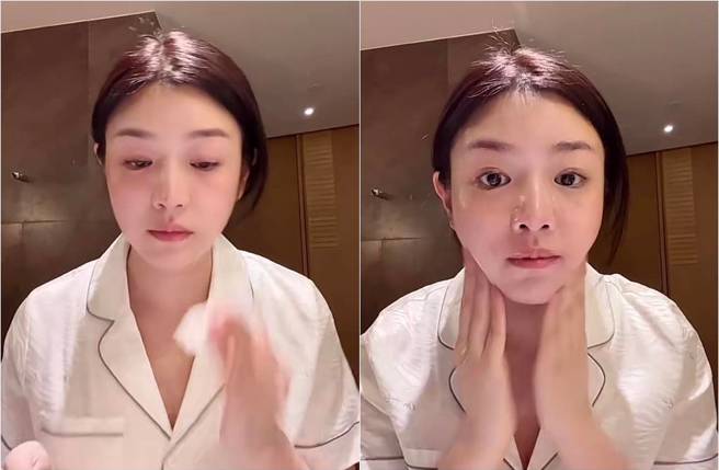 陳妍希大方卸下眼妝、臉部的妝容。（圖／取材自陳妍希抖音）