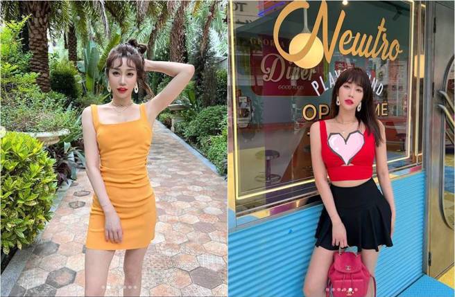 林佩瑶辣穿运动内衣逛街（右图），好身材相当吸睛。（图／取材自林佩瑶 Instagram）