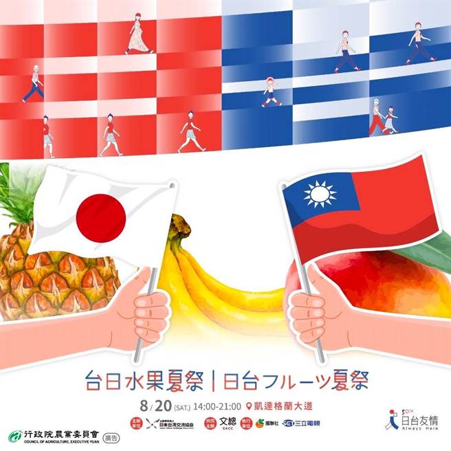 日本台湾交流协会为庆祝设立50周年，将同农委会于本周六(20)日于总统府前凯达格兰大道举办台日夏季水果嘉年华。（农粮署提供）