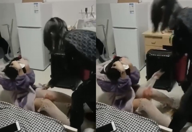 女子遭施暴畫面。（圖／翻攝推特）