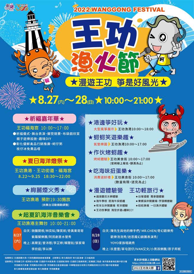 「2022王功渔火节」8月27、28日在重磅登场，今年活动节目规模较过往多出两倍，有三大亮点。（吴敏菁摄）