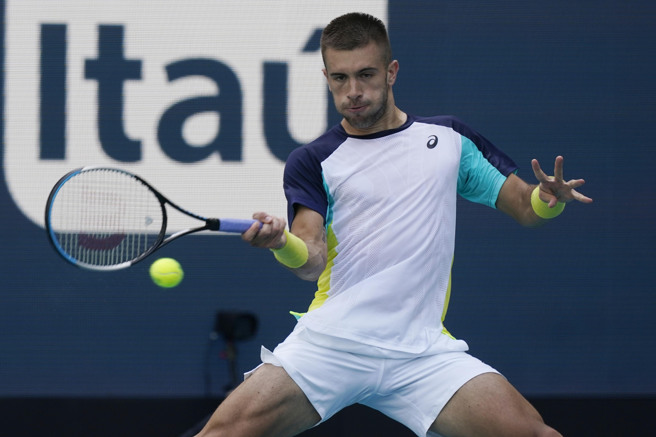 克罗埃西亚柯瑞奇在辛辛那提大师赛男单32强赛击败西班牙名将纳达尔。（资料照／美联社）