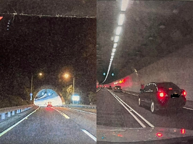 1名网友日前在雪山隧道口前「变换车道」遭人拍照检举，挨罚3千，他收到罚单后才惊觉隧道口已更改为双白实线，约已延长到洞口前100公尺。（翻摄自脸书「宜兰知识+」）
