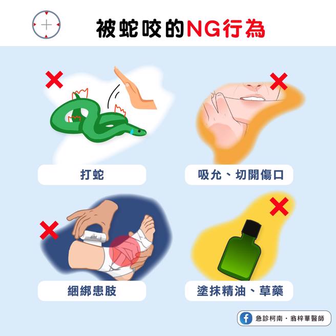 民眾若外出遭蛇咬，要避免4件事。（图／取自「急诊柯南．翁梓华医师」脸书）