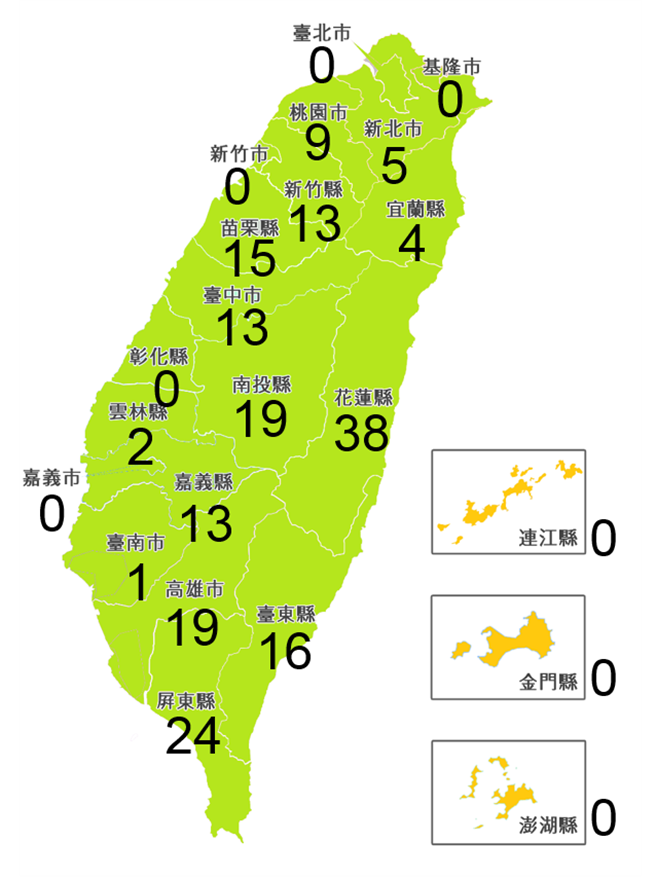 111年全国14县(市)合计191处易成孤岛地区分布图。（内政部提供）