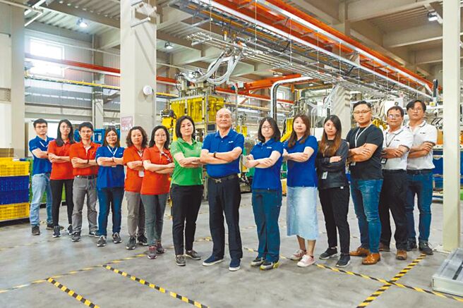 台万工业董事长白政忠（左八）期许台万成为全世界最大的脚踏板制造商，并与中卫中心一同打造自行车国家队，协助台湾产业升级。图／业者提供