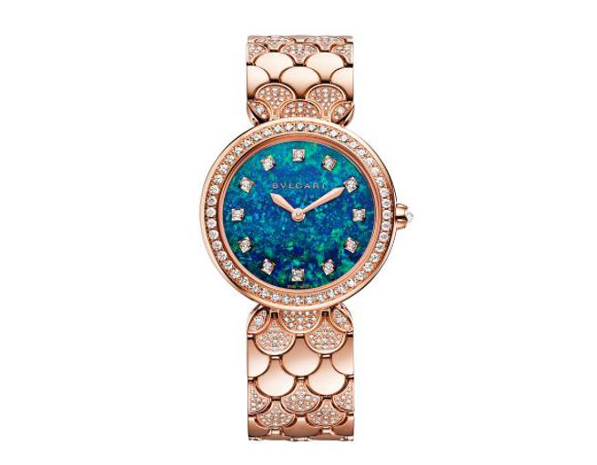 寶格麗Divas’ Dream系列蛋白石面盤珠寶腕表，約215萬4000元。（BVLGARI提供）