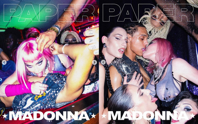 最近玛丹娜以狂野风格替杂志拍一系列照，做出各种夸张亲密动作，震撼画面让网友全看傻。(图/ 摘自玛丹娜IG)