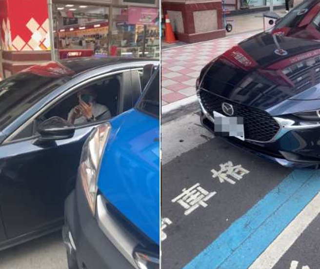 马3驾驶违停在货车卸货区，还拿手机录影称货车挡他的路，不让他出去。(翻摄自 爆料公社)