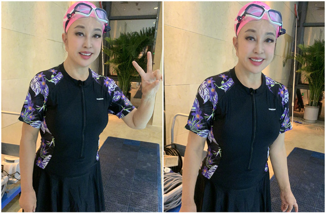 刘晓庆罕见晒泳装照，却被酸民嘲讽修图修过头。(刘晓庆微博)