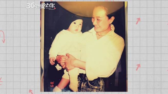 比莉秀出抱周汤豪幼儿时期照片。（公视提供）