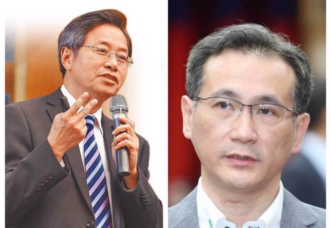 鄭運鵬(右)認為張善政(左)的政治發言一點都不佛系，批張「不對的都是別人，自己好棒棒」。(資料照片)