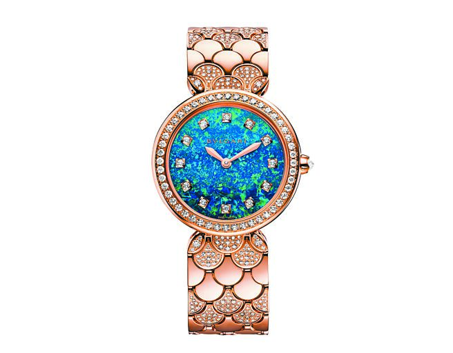 宝格丽Divas' Dream系列蛋白石面盘珠宝腕表，约215万4000元。（BVLGARI提供）