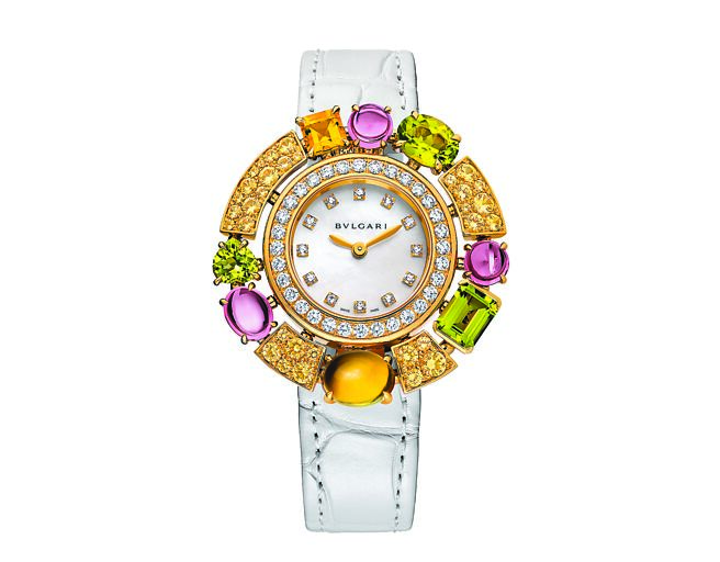 宝格丽Allegra系列黄色刚玉珠宝腕表，约87万元。（BVLGARI提供）