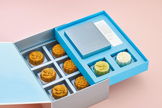 和逸饭店与林金生香携手推出「白昼之月」礼盒，内容包括广式月饼6入、状元糕2入、Cozzi Cafe果乾茶包2入。（和逸饭店提供）