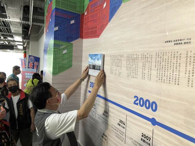 桃園市長鄭文燦21日到新永和市場欣賞回顧展，並宣布為期1個月的「桃園好市採購月」起跑。（蔡依珍攝）