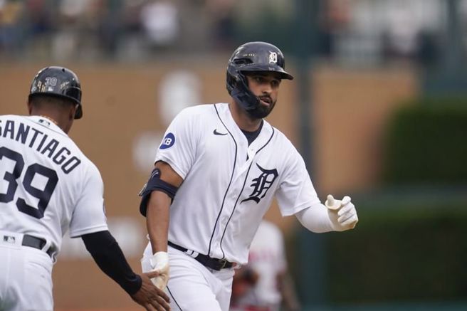 老虎队格林轰出首打席全垒打。（美联社）