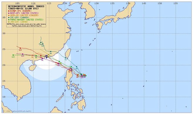 马鞍颱风各国模拟路径图。（图／翻摄自typhoon2000）