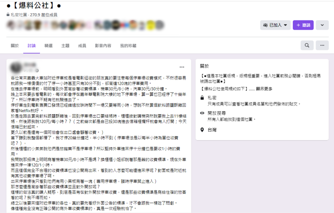 网友在脸书爆料，嘉义市一处停车场收费标准不明。 （翻摄自脸书社团《爆料公社》）