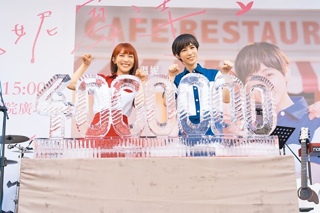 魏嘉莹（右）和温妮昨在西门町举办庆功签唱会。（相映国际提供）