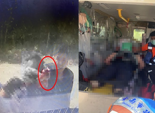 警方还原关键9秒，凶嫌割喉涂姓员警夺枪，并对巡逻车开枪，车上的曹姓员警下车躲子弹惨遭砍死。（翻摄自记者爆料网、中时资料照）