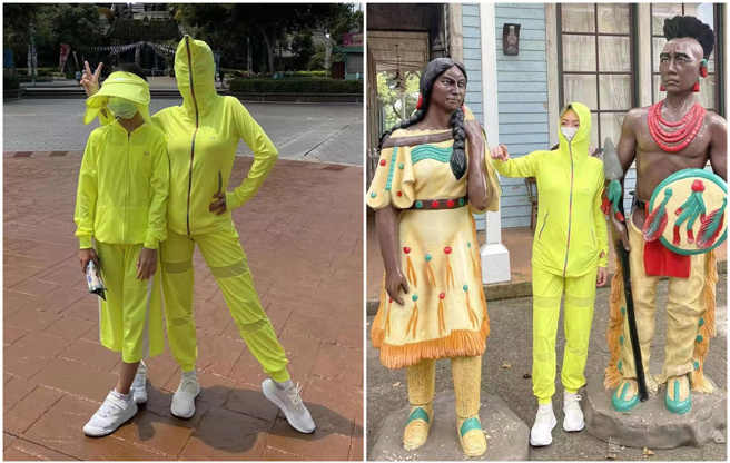 小S和家人到六福村玩，为了怕晒黑，穿了这身拉到底的防晒装，引起热议。（图／FB@小S）