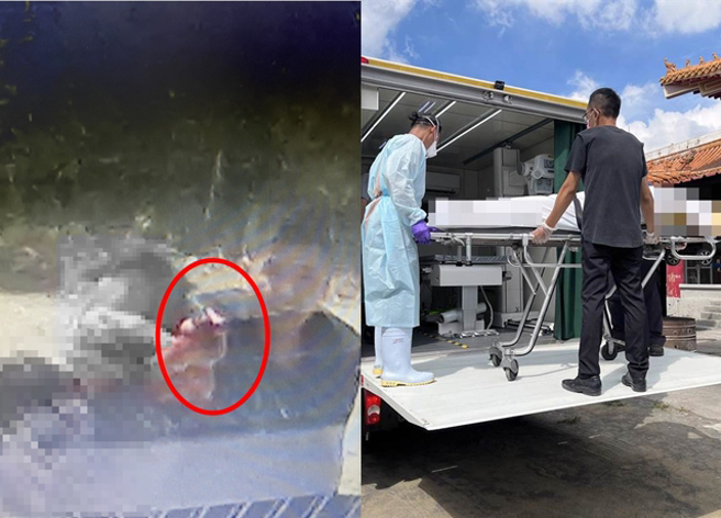 殉职员警涂明诚姊姊看到弟弟左颈动脉、静脉溅出大量的血仍奋勇搏斗，不禁动容泪喊「弟弟很勇敢」。（翻摄自记者爆料网、洪荣志摄）