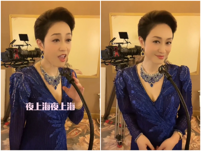 陈法蓉没理睬酸民，照穿深V礼服小秀性感。（图／抖音@陈法蓉）