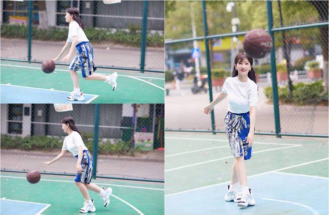 赵雅芝运球、投球样样来。（图／取材自赵雅芝微博）