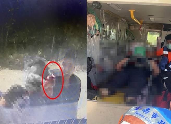 警方还原关键9秒，凶嫌割喉涂姓员警夺枪，并对巡逻车开枪，车上的曹姓员警下车躲子弹惨遭砍死。（翻摄自记者爆料网、中时资料照）